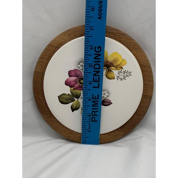 Wood Trivet with Ceramic Purple and Yellow Floral Trivet Giftwood Inc Tenn - Picture 2 of 5